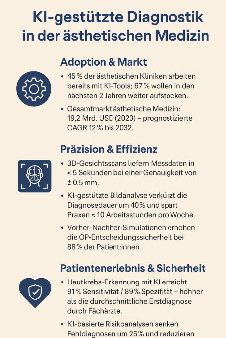 Infosgrafik zu Zahlen und Fakten zur KI-gestützten Diagnostik in der ästhetischen Medizin